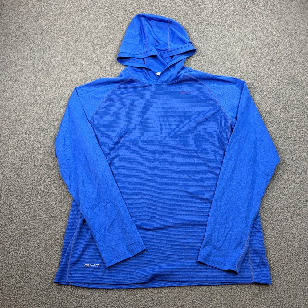 Nike Hoodie Mens Large Blue Dri-Fit 620636-480 Long Sleeve Pullover Activewear